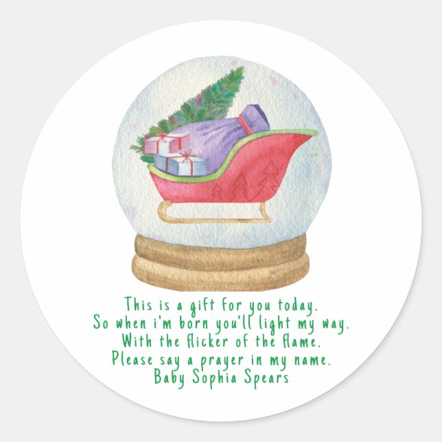 Adesivo Redondo Papais noeis trenós. Rótulo da vela de oração (Frente)
