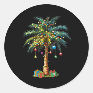 Adesivo Redondo Papais noeis tropicais do Havaí Xmas Lights Palm