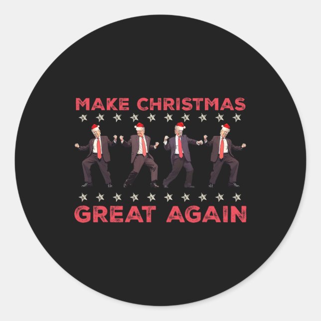 Adesivo Redondo Papais noeis Trump Dance Torne o Excelente de Nata (Frente)