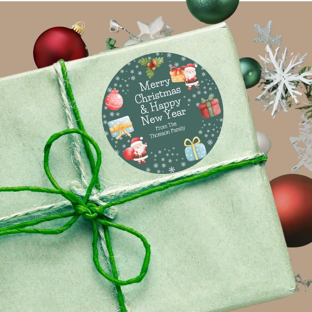 Adesivo Redondo Papais noeis vermelhos agradáveis e alegres Vinhet (Criador carregado)