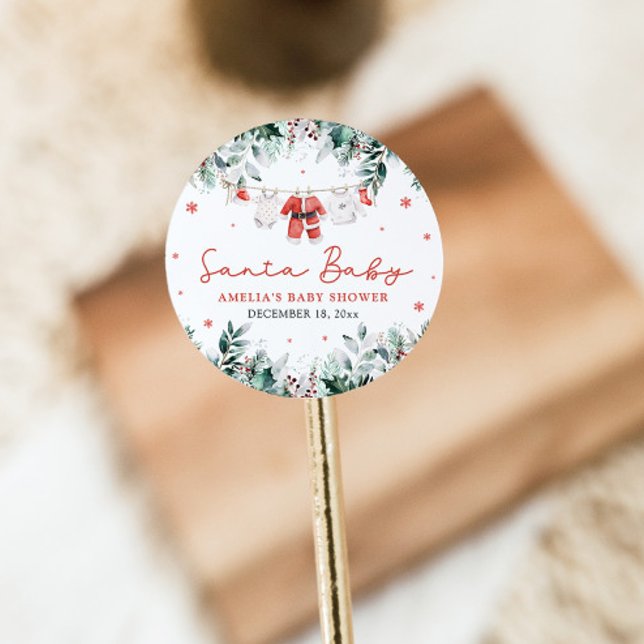 Adesivo Redondo Papais noeis Vermelhos Bebê Natal Chá de fraldas (Criador carregado)