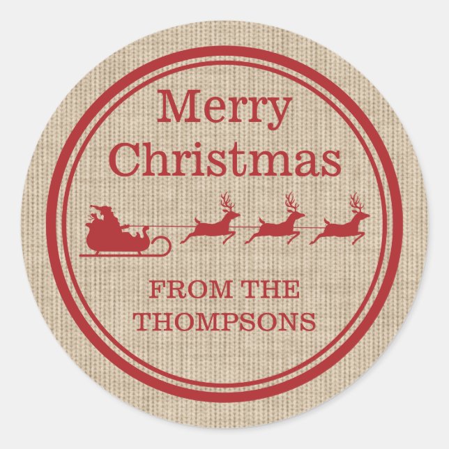 Adesivo Redondo Papais noeis Vermelhos E Beiges Dormem Natal E Tex (Frente)