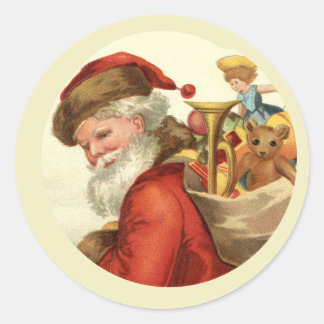 Adesivo Redondo Papais noeis Vintage com Envelope de Cartão de Nat