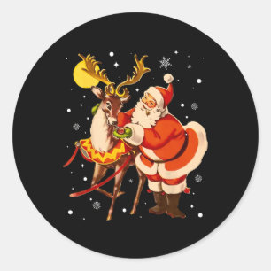 Adesivo Redondo Papais noeis Vintage Reindeer Retro 1950s Pão de N