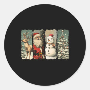 Adesivo Redondo Papais noeis Vintage Snowman Reindeer Retro 1950 C