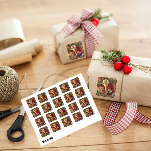 Adesivo Redondo Papais noeis Vintage sob luzes Douradas Lareira