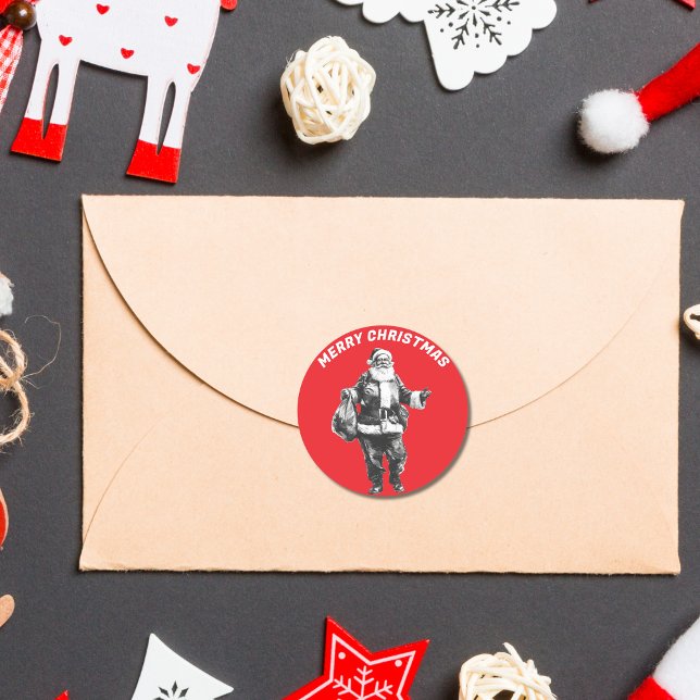 Adesivo Redondo Papais noeis Vintage Vermelho (Criador carregado)