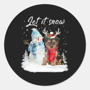 Adesivo Redondo Papais noeis Yorkipoo Cão Natal Snowman Xmas Pajam