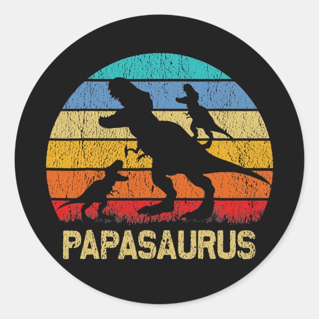 Adesivo Redondo Papasaurus T rex Dinosaur Papa Saurus Father's (Frente)