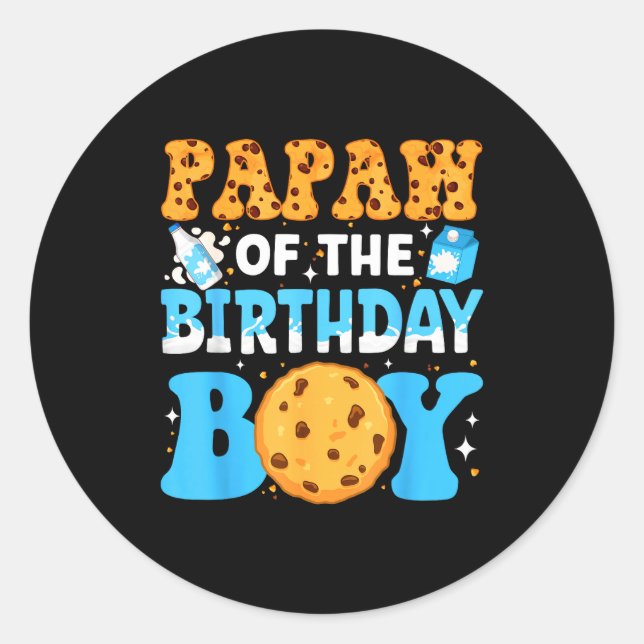 Adesivo Redondo Papaw Of The Birthday Boy Milk And Cookies 1st Bir (Frente)