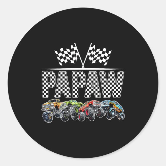 Adesivo Redondo Papaw Retro Monster Truck Family Birthday Matching (Frente)