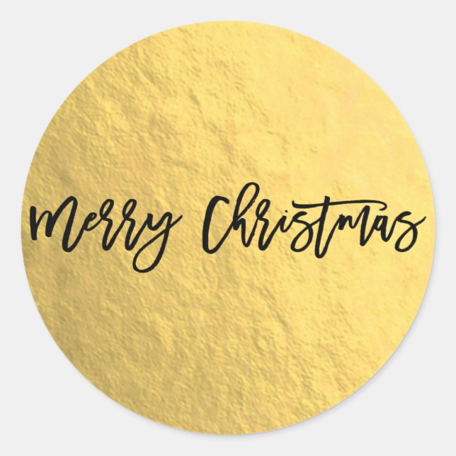Adesivo Redondo Papel Alumínio Brilho Moderno Script Feriado Natal (Frente)