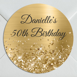 Adesivo Redondo Papel Alumínio Dourado Brilhante Aniversário de 50