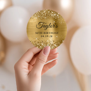 Adesivo Redondo Papel Alumínio Dourado Brilhante Aniversário de 50