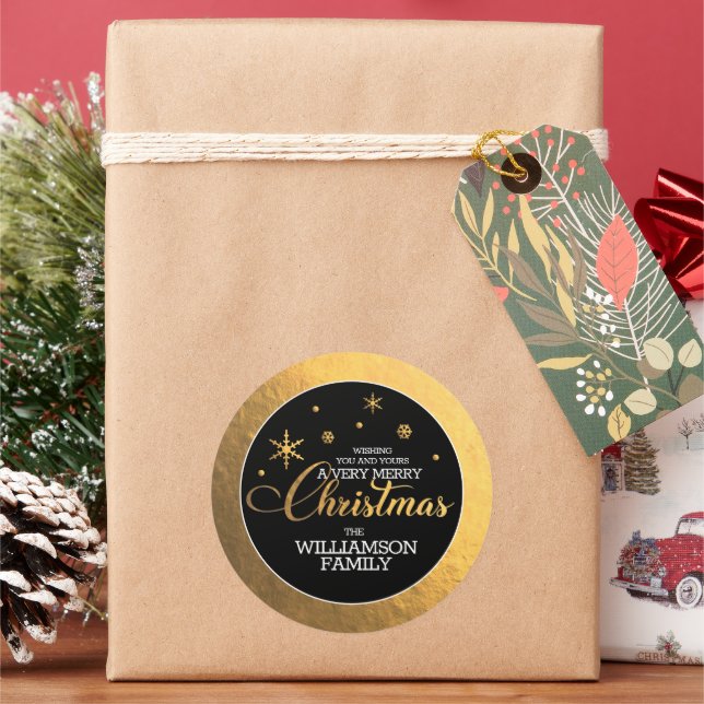 Adesivo Redondo Papel Alumínio Dourado Feliz Natal (Feriado)