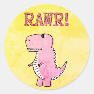 Adesivo Redondo Papel Antigo T-Rex De Cartografia Rosa, Bonito E Z