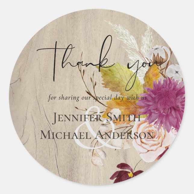 Adesivo Redondo PAPEL Cinnamon Casamento Fall Florals (Frente)