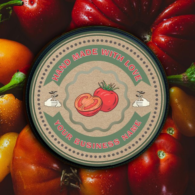 Adesivo Redondo Papel Craft de Molho de Tomate Caseiro Rústico (Rustic Homemade Tomato Sauce Craft Paper Classic Round Sticker. #craftpaperlabel #kraftpapersticker)