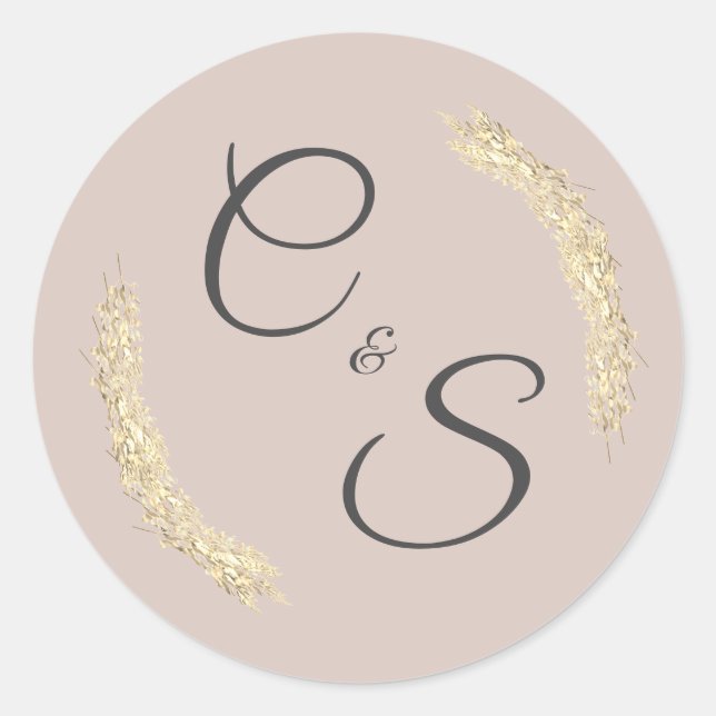 Adesivo Redondo Papel de carta com casamento no inverno monograma (Frente)