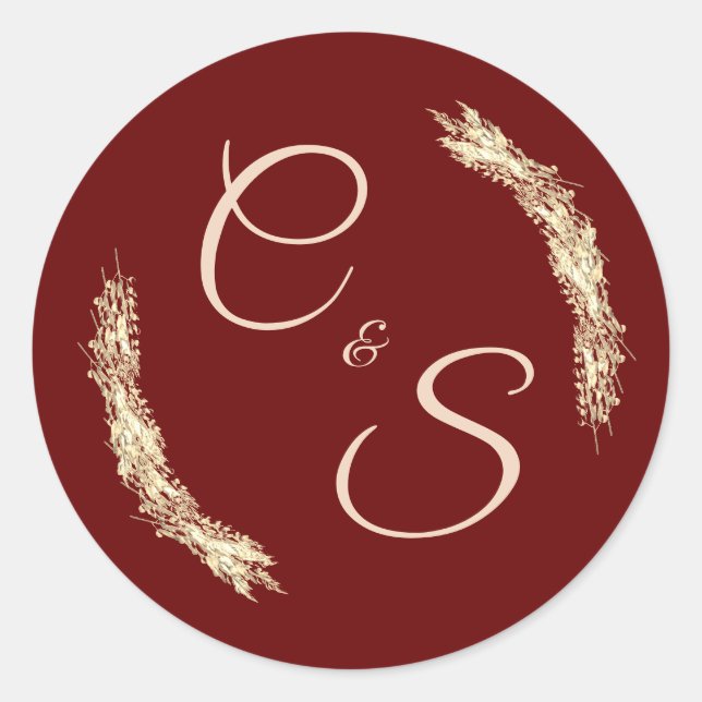 Adesivo Redondo Papel de carta com casamento no inverno monograma (Frente)
