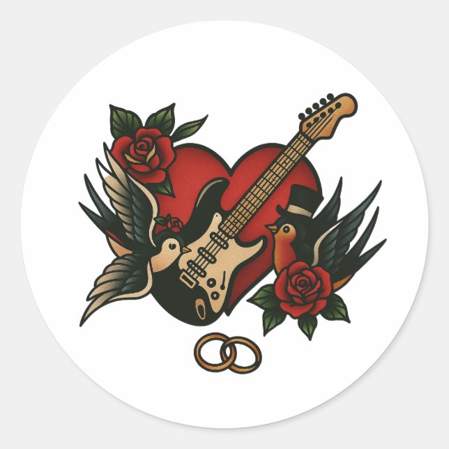 Adesivo Redondo Papel de carta de Casamento Rock Themed - Sticker (Frente)