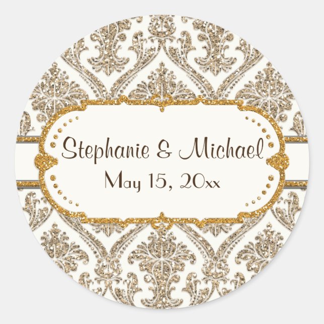 Adesivo Redondo Papel de Carta Floral de Damasco para Largura Dour (Frente)