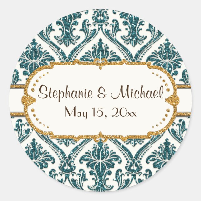 Adesivo Redondo Papel de Carta Floral de Damasco para Largura Dour (Frente)