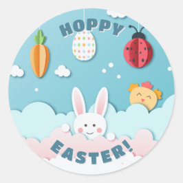 Adesivo Redondo Papel de Corte de Páscoa, Ovo, Cenoura e Ladybug