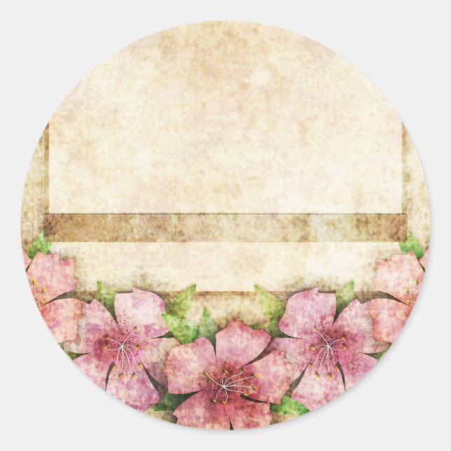 Adesivo Redondo Papel de parede floral antigo (Frente)