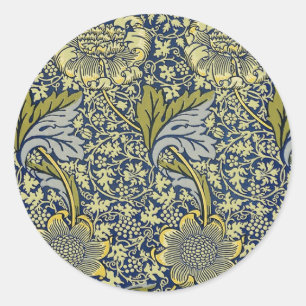 Adesivo Redondo Papel de Parede Floral William Morris Kennet Azul 