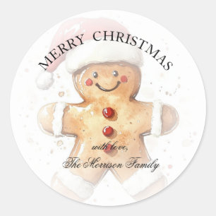 Adesivo Redondo Papel de Presente de Natal em Aquarela Simples e E