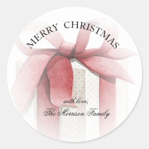 Adesivo Redondo Papel de Presente de Natal em Aquarela Simples e E
