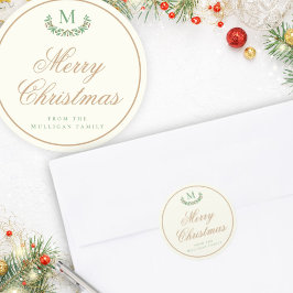Adesivo Redondo Papel de presente elegante com monograma de Natal