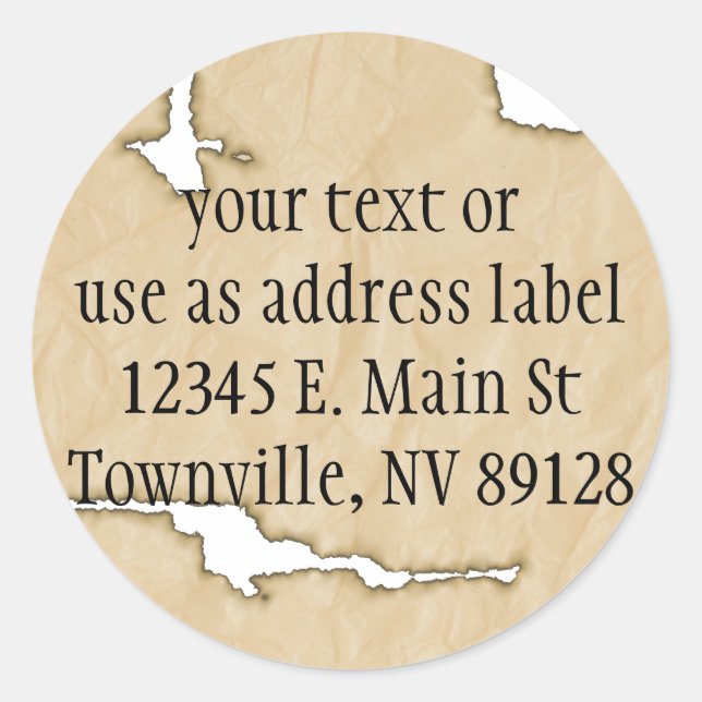 Adesivo Redondo Papel de ruga com fundo de queimaduras (Frente)