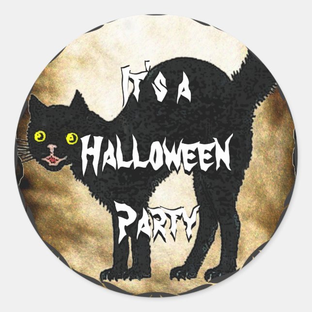 Adesivo Redondo PAPEL Faux Burnt Parergaminho HALLOWEEN Black Cat (Frente)