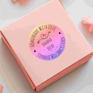 Adesivo Redondo Papel Kraft Arco-Íris Feito à Mão com Amor Panif