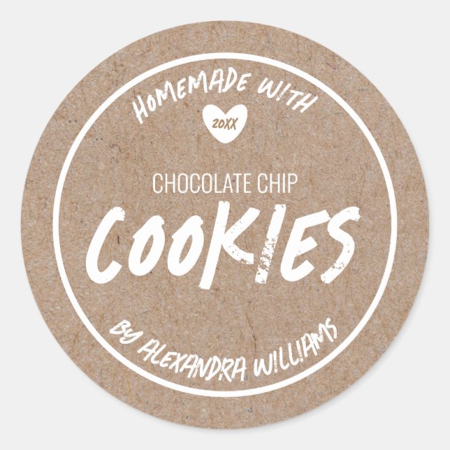 Adesivo Redondo Papel Kraft Feito à Mão Com Amor (Frente)