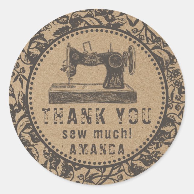 Adesivo Redondo Papel Kraft Floral Para Máquinas De Costura (Frente)