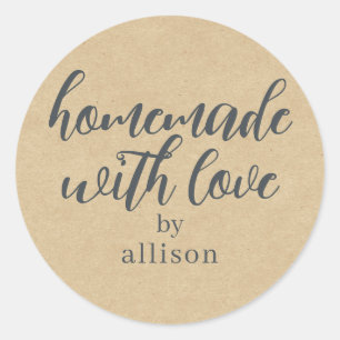 Adesivo Redondo Papel Kraft Personalizado Feito com Amor