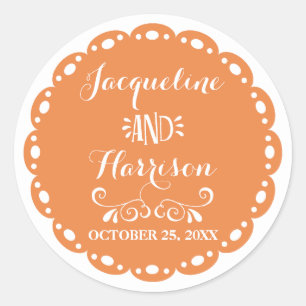 Adesivo Redondo Papel Picado Envelope Seal Orange Fiesta Wedding
