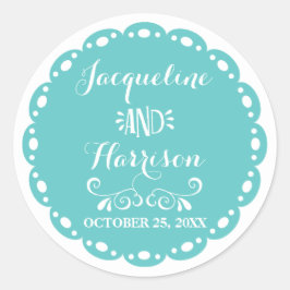 Adesivo Redondo Papel Picado Envelope Selo Aqua Fiesta Wedding