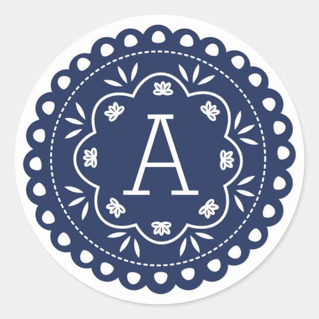 Adesivo Redondo Papel Picado Monograma - Marinho (Frente)