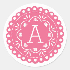 Adesivo Redondo Papel Picado Monograma - Pink