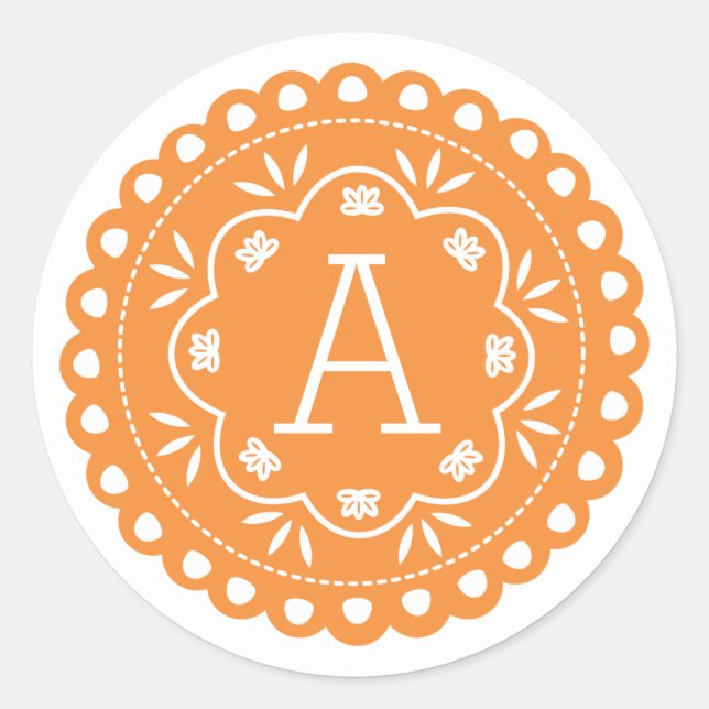 Adesivo Redondo Papel Picado Monogramas Stickers - Orange (Frente)