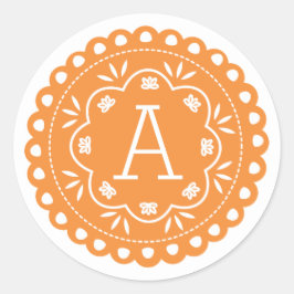 Adesivo Redondo Papel Picado Monogramas Stickers - Orange