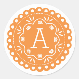Adesivo Redondo Papel Picado Monogramas Stickers - Orange