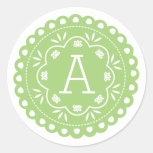 Adesivo Redondo Papel Picado Monogramas Stickers - Verde