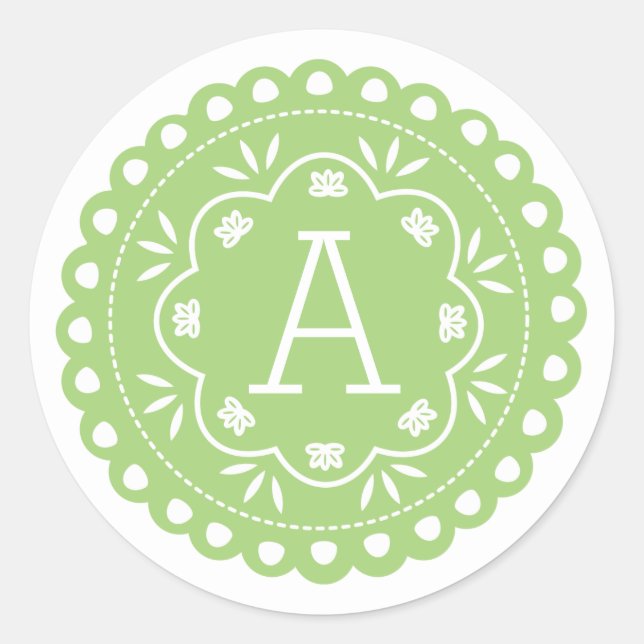 Adesivo Redondo Papel Picado Monogramas Stickers - Verde (Frente)