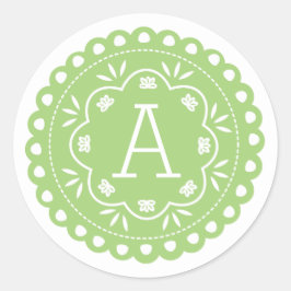 Adesivo Redondo Papel Picado Monogramas Stickers - Verde