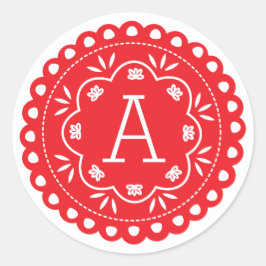 Adesivo Redondo Papel Picado Monogramas Stickers - Vermelho
